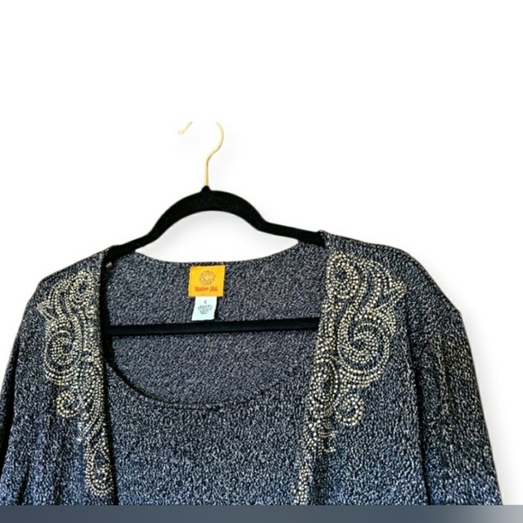 Ruby Rd. Sparkly Longsleeve Blouse One piece Cardigan Gold Sparkles Shimmer Gems - Picture 4 of 11